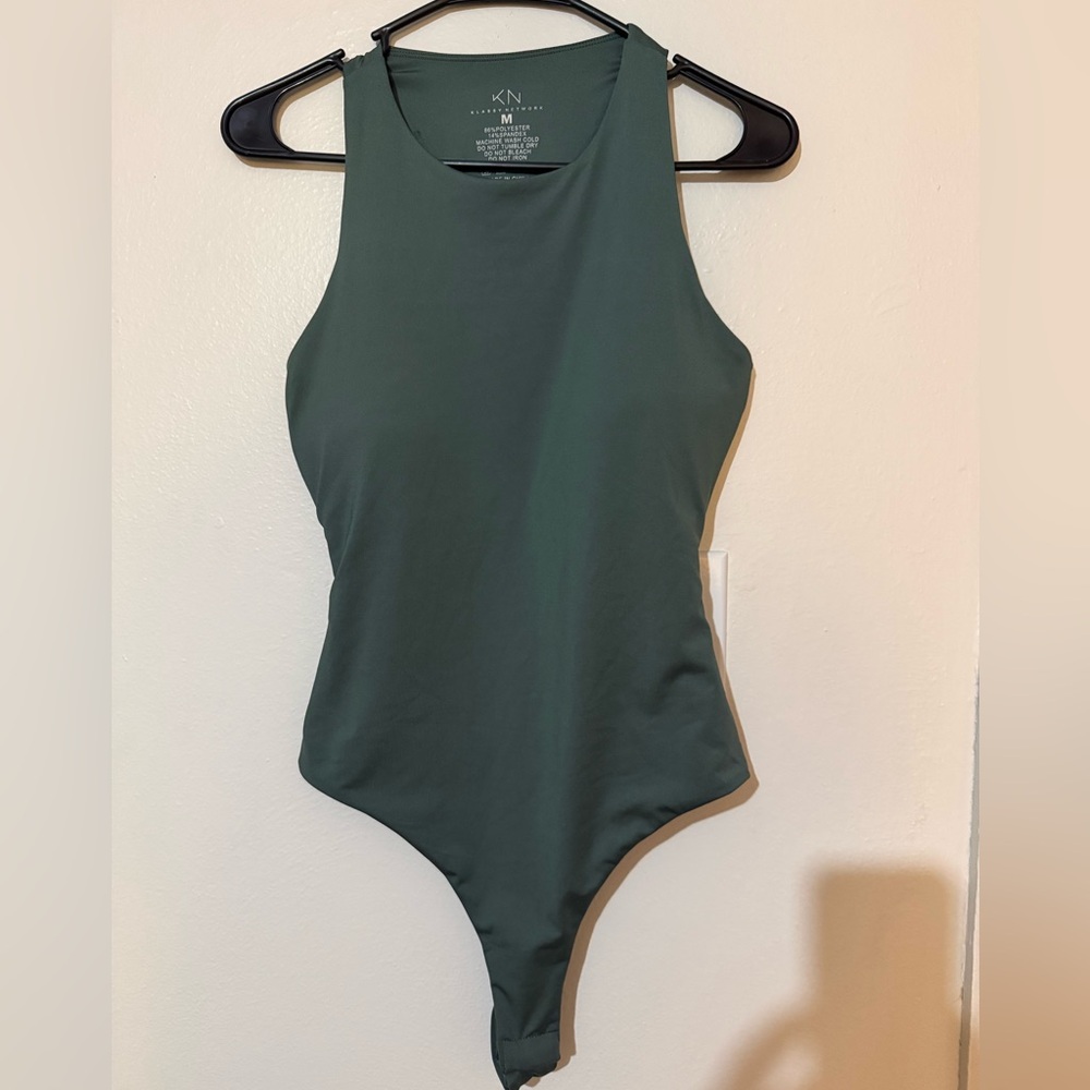 Klassy Network Teal High Neck Open Back Back Body Suit